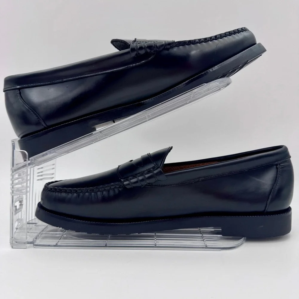 NWT Hamilton Men 12 Black Pig Leather Penny Loafers Handmade Moc Toe Dress Shoes